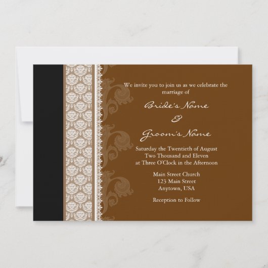 Invitations de Mariage damassé Brown au chocolat A (Devant)