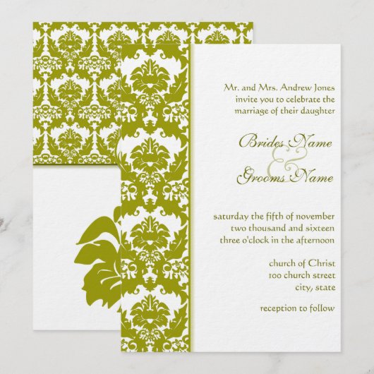 Invitations de Mariage damassé de chaux d'or d'oli (Devant / Derrière)