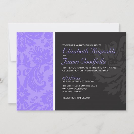 Invitations de mariage damassé de lavande (Devant)