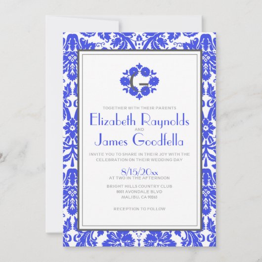 Invitations de mariage damassé de monogramme de (Devant)