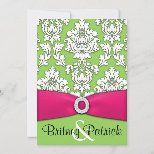 Invitations de mariage damassé de roses indien et (Devant)