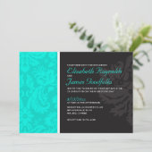 Invitations de mariage damassé de turquoise (Debout devant)