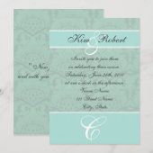 Invitations de mariage damassé de vert de mousse (Devant / Derrière)