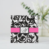 Invitations de Mariage damassé en noir et rose cha (Debout devant)