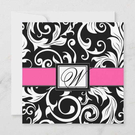 Invitations de Mariage damassé en noir et rose cha (Devant)