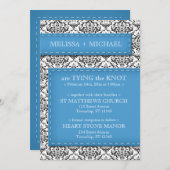 Invitations de Mariage damassé en plan bleu (Devant / Derrière)