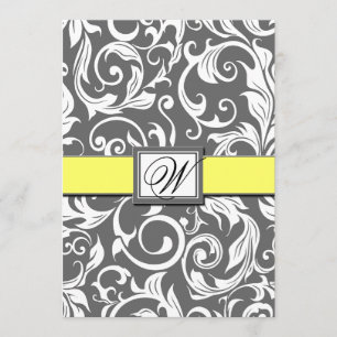 Invitations de Mariage damassé gris blanc et jaune