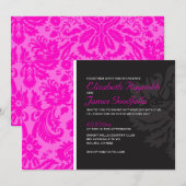 Invitations de Mariage damassé Hot Pink (Devant / Derrière)