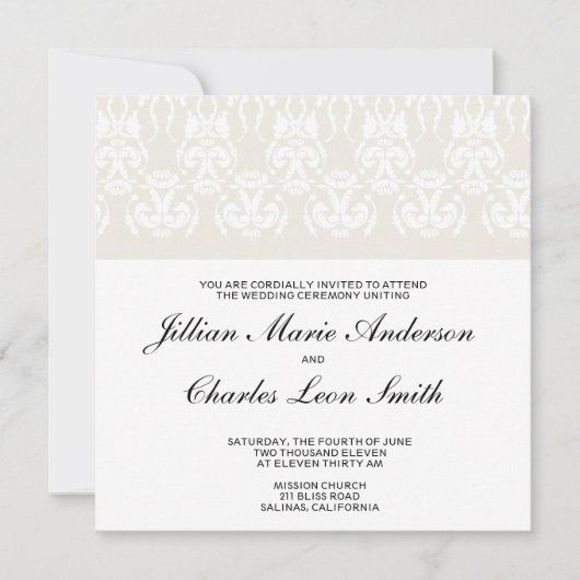Invitations de Mariage damassé ivoire (Devant)