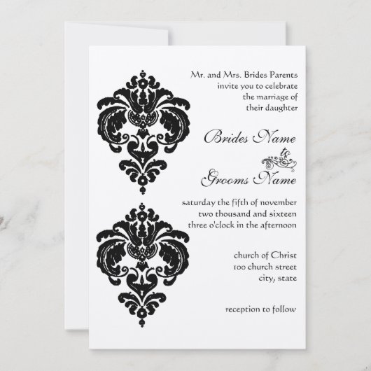 Invitations de Mariage damassé noir (Devant)