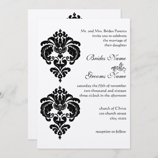 Invitations de Mariage damassé noir (Devant / Derrière)