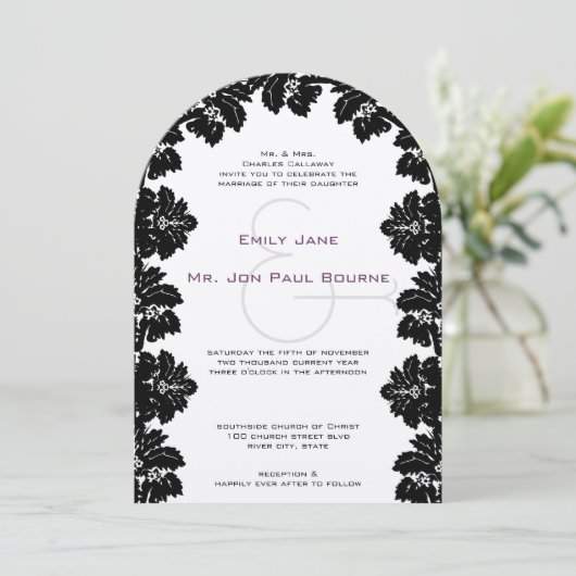 Invitations de Mariage damassé noir (Debout devant)