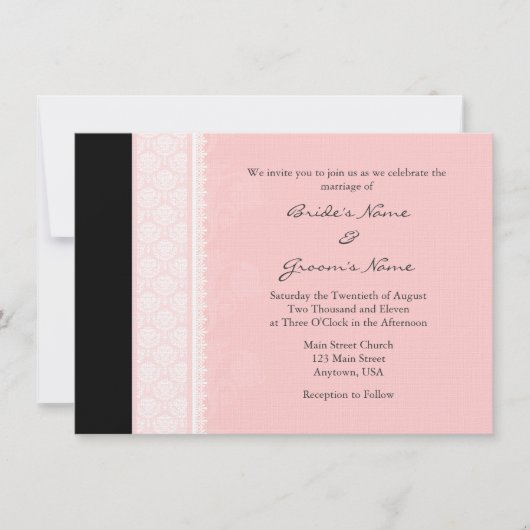 Invitations de Mariage damassé One-Side A6 rose pâ (Devant)