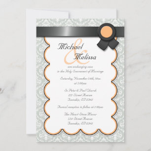 Invitations de Mariage damassé orange et gris