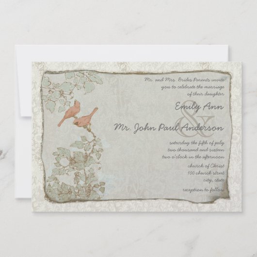 Invitations de Mariage damassé pour les oiseaux de (Devant)