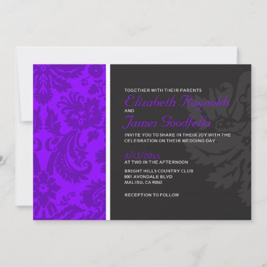 Invitations de Mariage damassé violettes (Devant)