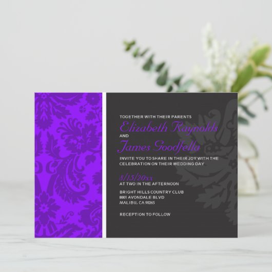 Invitations de Mariage damassé violettes (Debout devant)