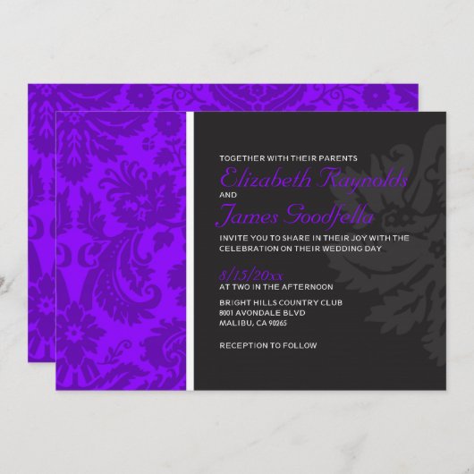 Invitations de Mariage damassé violettes (Devant / Derrière)