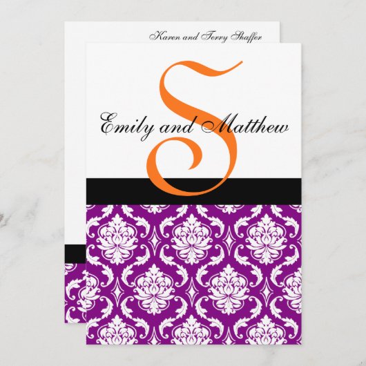 Invitations de Mariage damassé violettes Orange Mo (Devant / Derrière)