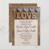 Invitations de mariage d'AMOUR rustique de toile (Devant / Derrière)