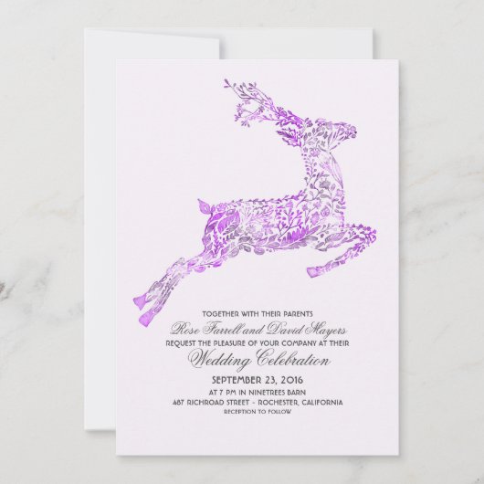 Invitations de mariage dans le bois pourpre cerf (Devant)