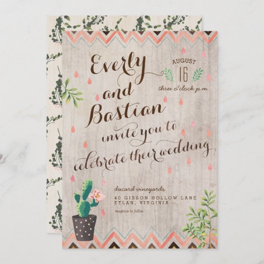 Invitations de mariage dans le désert de Cactus (Devant / Derrière)