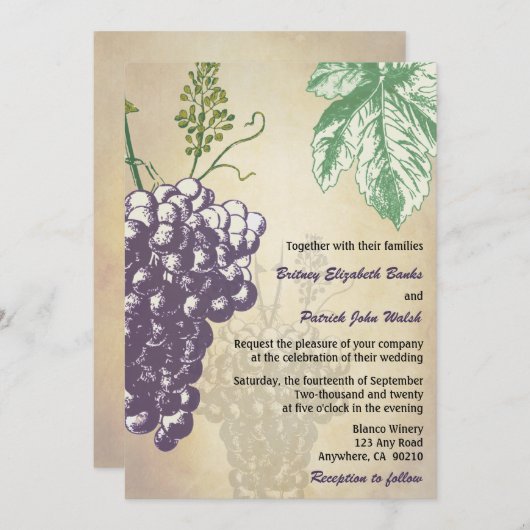 Invitations de mariage dans le vignoble de Toscane (Devant / Derrière)