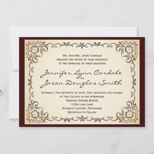 Invitations de mariage dans un cadre de défilement (Devant)