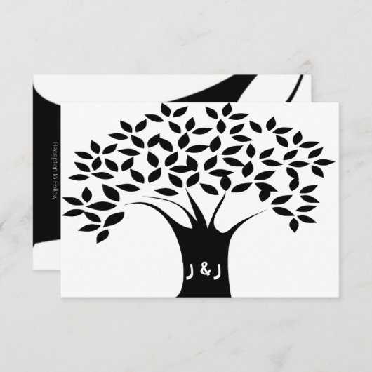 Invitations de mariage d'arbre de B&W (Devant / Derrière)