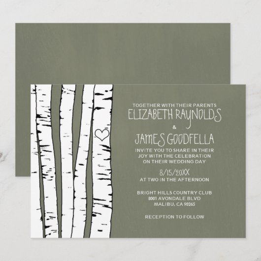 Invitations de mariage d'arbre de bouleau (Devant / Derrière)