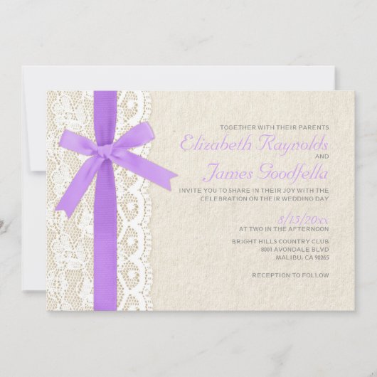 Invitations de mariage d'arc et de dentelle de (Devant)
