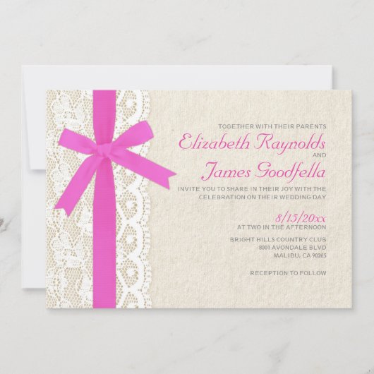 Invitations de mariage d'arc et de dentelle de (Devant)