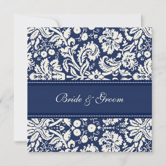 Invitations de mariage Dark Blue Cream Damask (Devant)