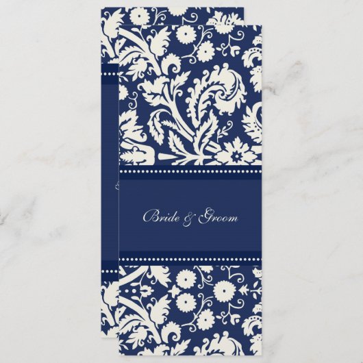 Invitations de mariage Dark Blue Cream Damask (Devant / Derrière)