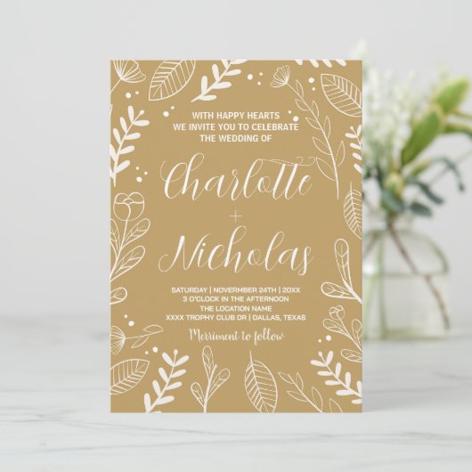 Invitations de mariage d'art doré (Debout devant)