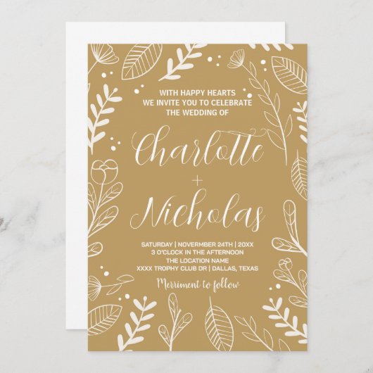 Invitations de mariage d'art doré (Devant / Derrière)