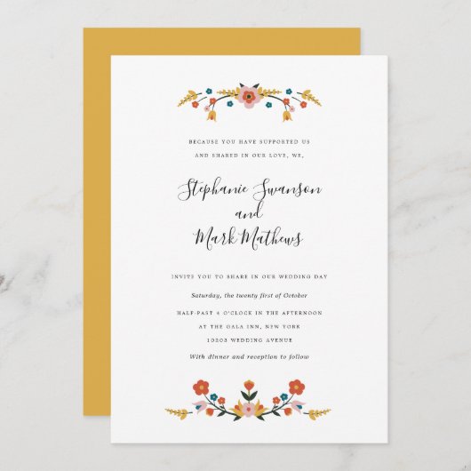 Invitations de mariage d'art populaire (Devant / Derrière)