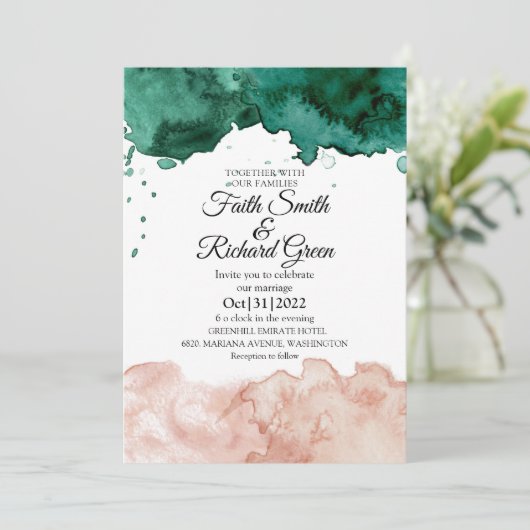 Invitations de Mariage de automne rustique vert et (Debout devant)