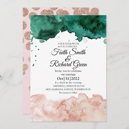 Invitations de Mariage de automne rustique vert et (Devant / Derrière)