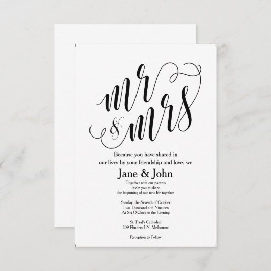 Invitations de mariage de base M. & Mme (Devant / Derrière)