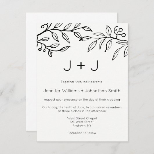 Invitations de mariage de branches modernes (Devant / Derrière)