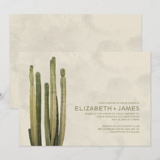 Invitations de mariage de cactus de pays (Devant / Derrière)