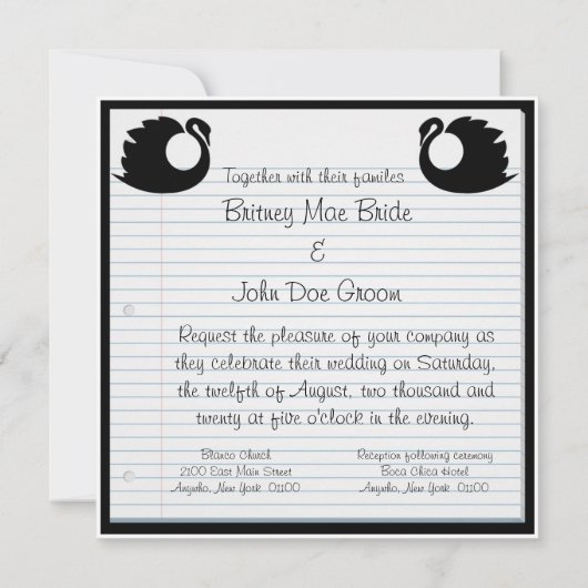 Invitations de mariage de carnet de composition (Dos)