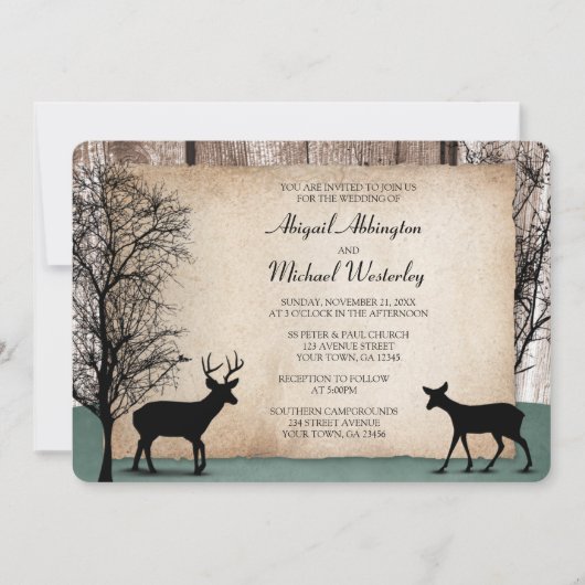 Invitations de mariage de cerfs de Woodsy rustique (Devant)