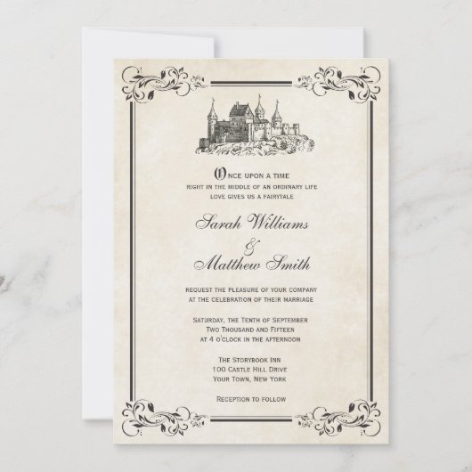 Invitations de mariage de château de conte de fées (Devant)