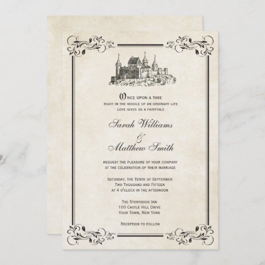 Invitations de mariage de château de conte de fées (Devant / Derrière)