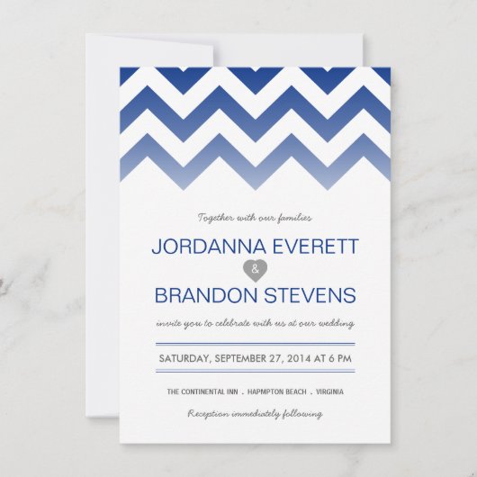 Invitations de mariage de Chevron Ombre de bleu (Devant)
