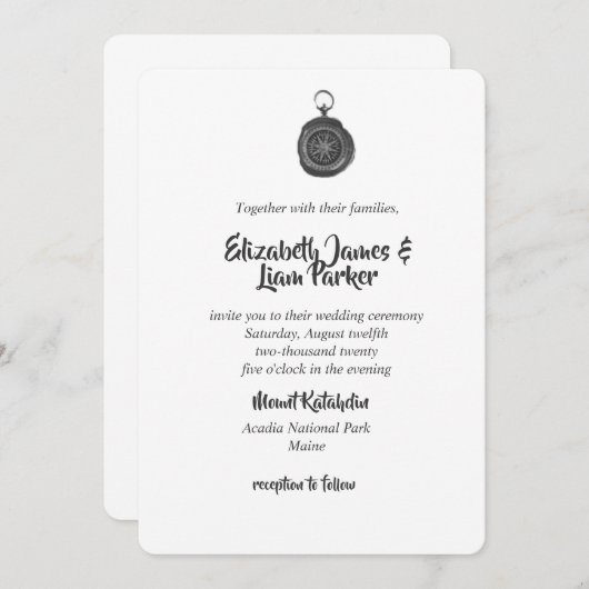 Invitations de mariage de Compass (Devant / Derrière)