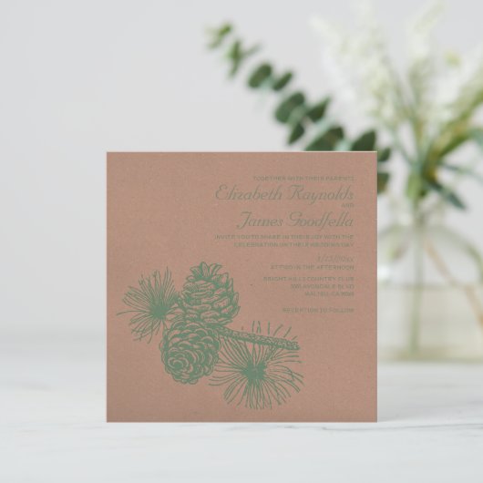 Invitations de mariage de cônes de pin rustique (Debout devant)
