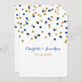 Invitations de mariage de confettis d'or de bleu (Devant / Derrière)